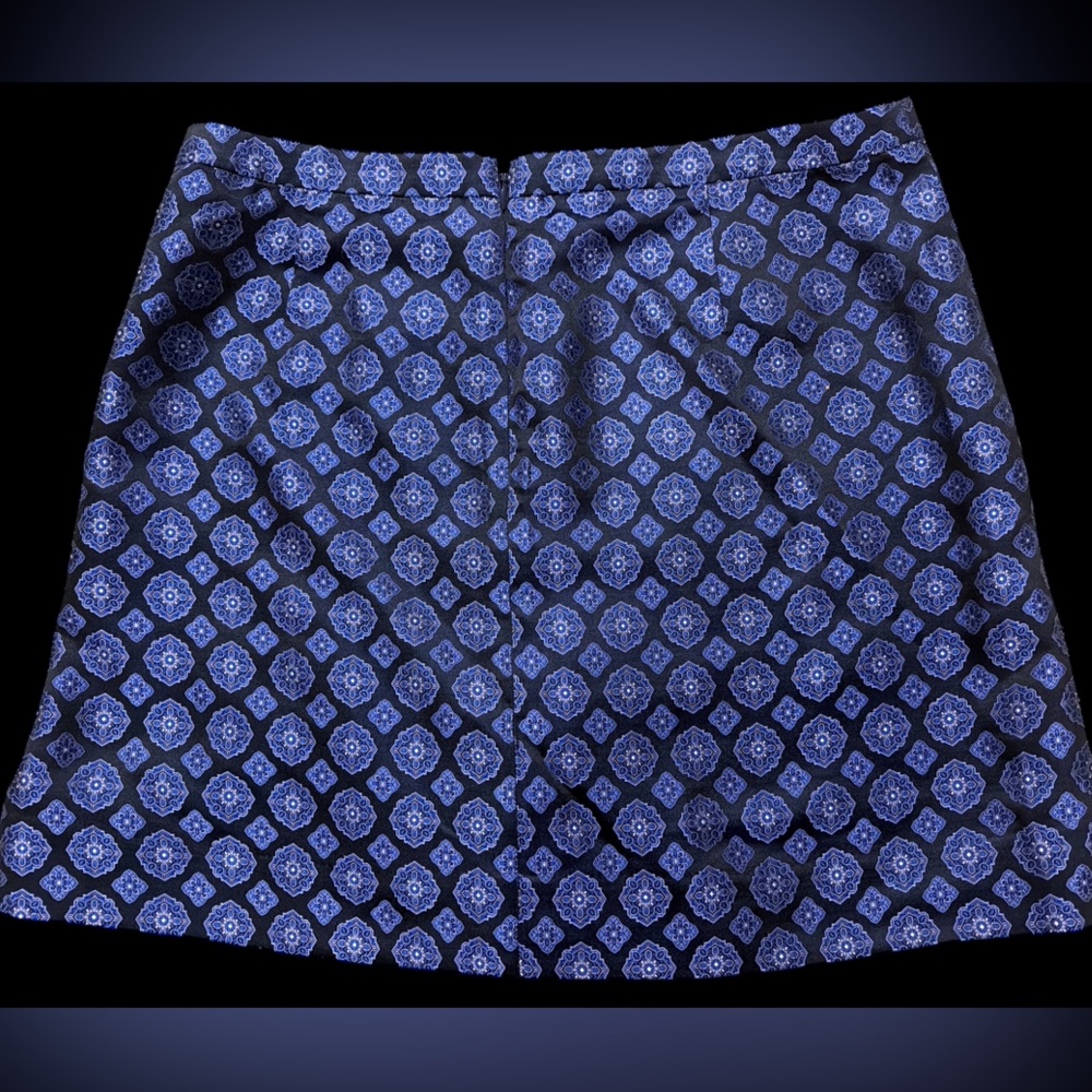 J. Crew Size 10 Silk Lined Cobalt Blue Geometric Tile Skirt - Picture 3 of 5
